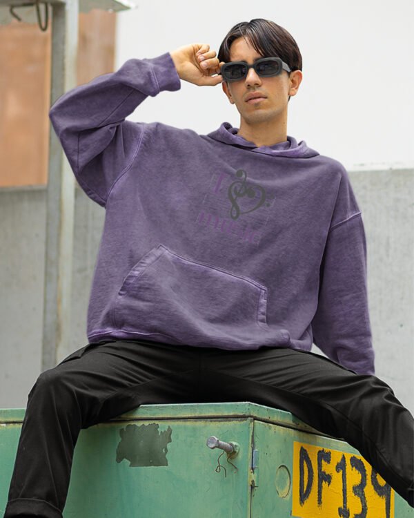 Bluza oversize z kapturem <br>Haft I Love Music <br>Efekt sprania